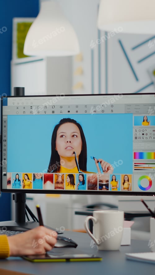 Preview: Photo editor working on computer retouching photo