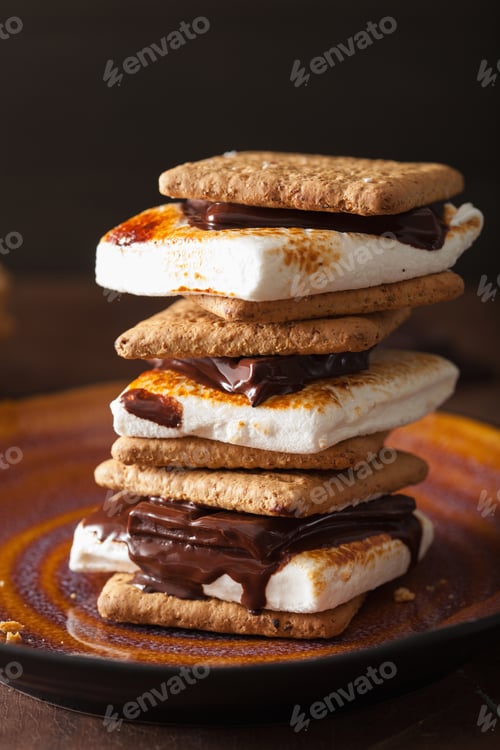 Preview: homemade marshmallow s'mores with chocolate on crackers
