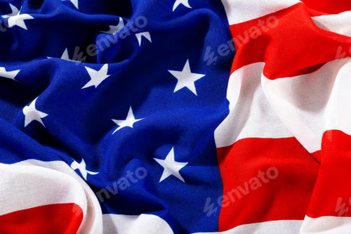 Preview: Full frame shot of crumpled usa flag fabric with stars and stripes