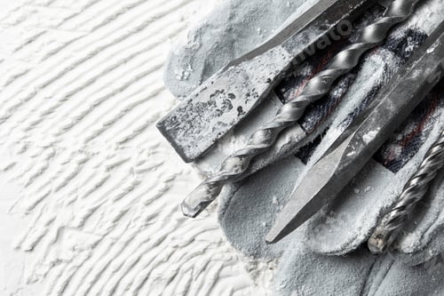 Preview: hammer drill with gloves on a white surface