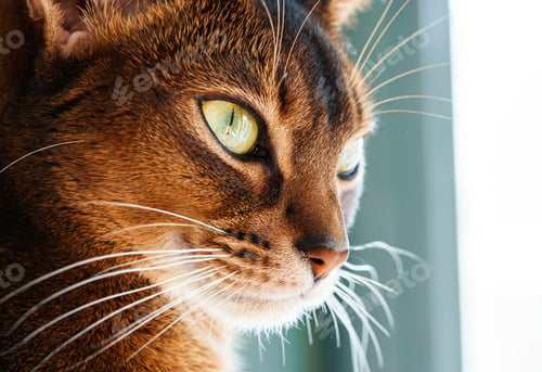 Preview: closeup macro view of Abyssinian cat sitting