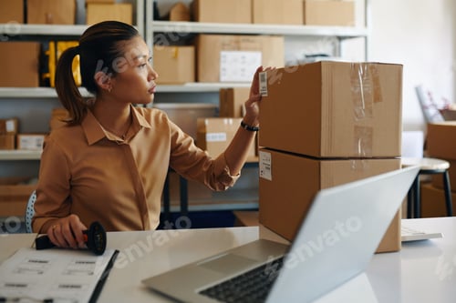 Preview: Worker Examining Barcode Before Delivery