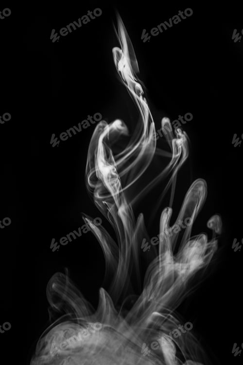 Preview: Fragment of white hot curly steam smoke isolated on a black, overlay or texture