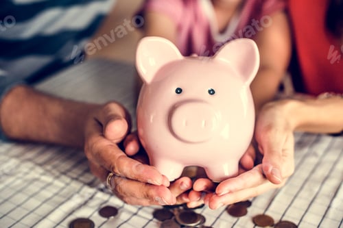 Preview: Family Saving Money with Pink Piggy Bank