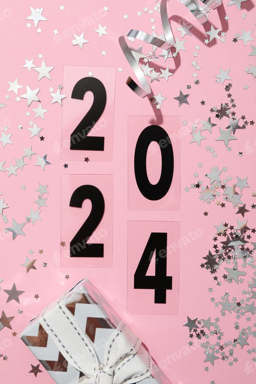 Preview: The concept of celebrating the New Year 2024, the inscription on a light background