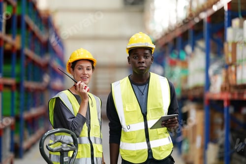 Preview: Warehouse Industrial supply chain and Logistics Companies inside. Warehouse workers checking the inv