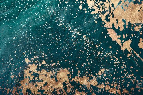 Preview: Fluid Art acrylic paints. Abstract mixing green paint waves. Liquid golden flows splashes.