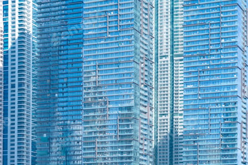 Preview: Office buildings windows. Glass architecture facade design with reflection
