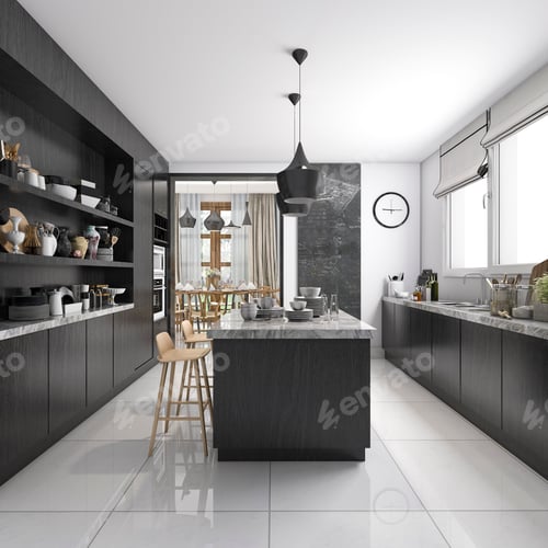 Preview: 3d rendering nice contemporary style black kitchen