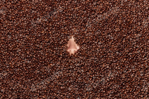 Preview: Preparing coffee. Overhead shot of human fully drowned in aromatic brown beans shows only nose enjoy
