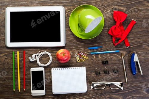 Preview: items laid on the table, still life
