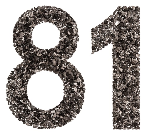 Preview: Arabic numeral 81, eighty one, from black a natural charcoal, isolated on white background