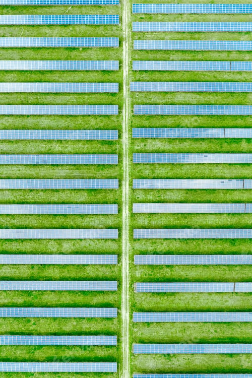 Preview: Top view of solar power station for production of electricity. Vertical straight lines of solar