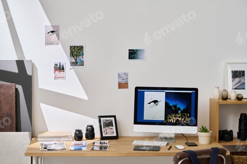 Preview: Workplace of photographer with computer