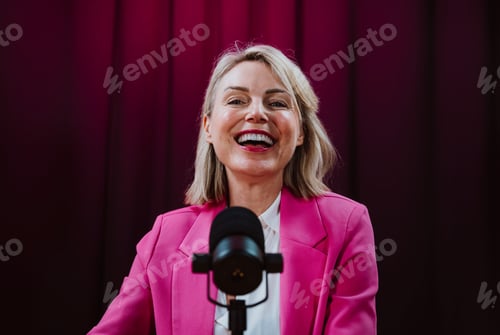 Preview: Woman participating in a podcast or interview