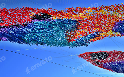 Preview: Festive Abstract Tinsel Closeup From Color Tapes Of Fabric Or From Textile Material Against The