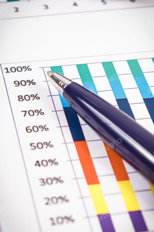 Preview: Pen and financial chart showing production or sales statistics. Business