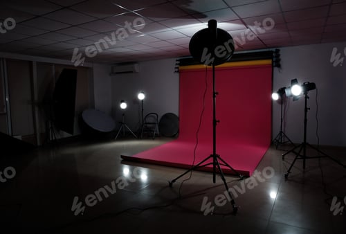 Preview: Interior of modern photo studio with professional lighting equipment