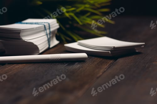 Preview: business cards desktop pen office letterhead wooden table