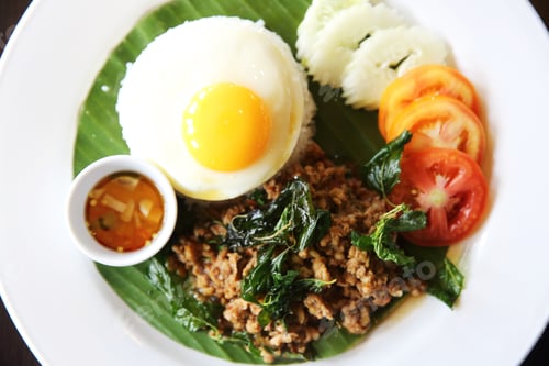 Preview: Thai Food Rice Topped With Stir Fried Pork And Basil
