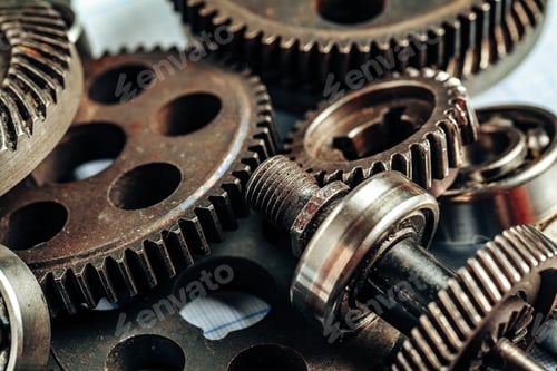Preview: Close up of old rusty car parts on dark background