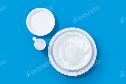 Preview: Disposable waste plastic pattern on blue background
