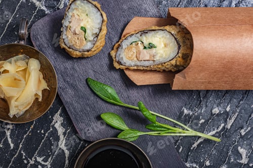 Preview: Still Life. Japanese Cuisine- Roll In A Package. Flat Lay