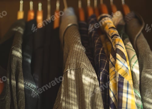 Preview: Man's closet hangers shirts closeup