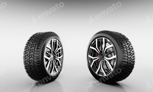 Preview: Wheels with modern alu rims on white background