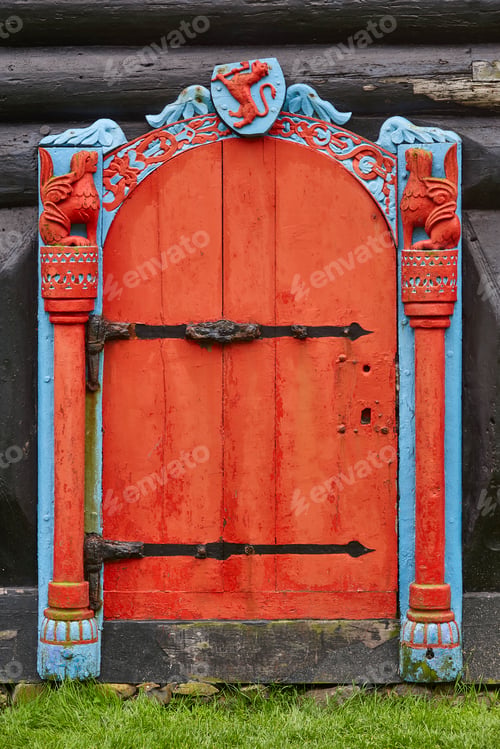 Preview: Traditional Feroe antique carved door Kirkjubour. Faroese cultural heritage