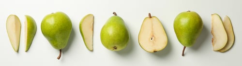 Preview: Fresh green pears on white background, top view
