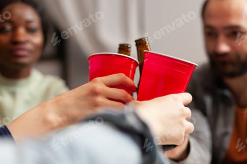 Preview: Close up of multi ethnic friends celebrating friendship