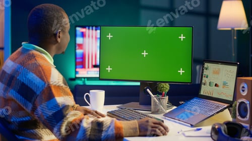 Preview: Financial analyst checking isolated chroma key and balance to calculate cost