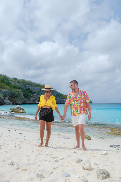 Preview: men and women on the beach of Cas Abao Beach Playa Cas Abao Caribbean island of Curacao