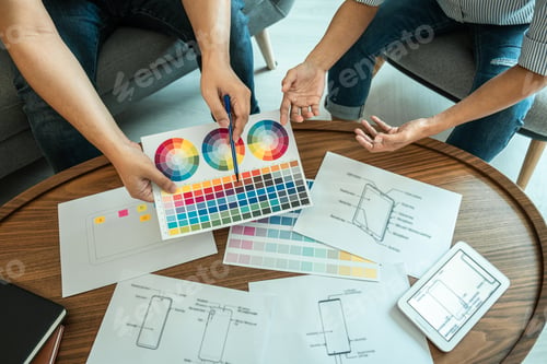 Preview: Designer drawing website ux app for mobile phone application and development template layout