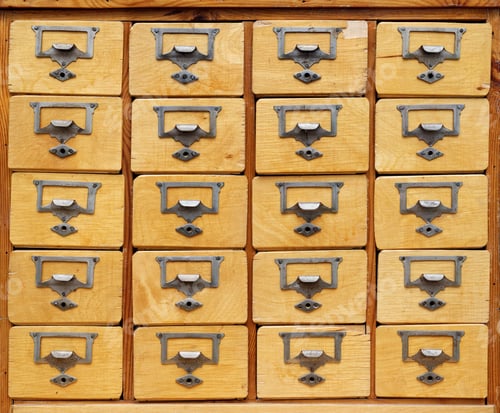 Preview: Old wooden cabinet with drawers