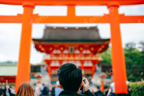 Tourists Visit Fushimi Inari Shrine, Kyoto