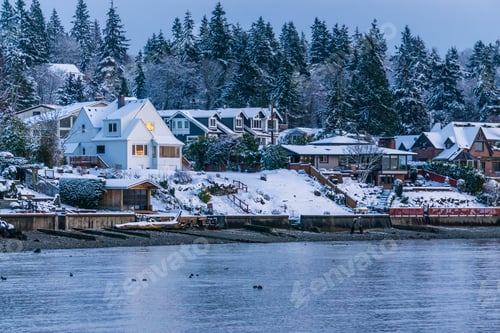 Preview: A View Ofshoreline At Normandy Park, Washington. It Is Evening On A Winter Day.