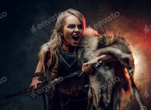 Preview: Fantasy woman knight wearing cuirass and fur