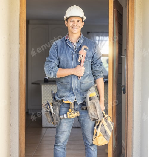 Preview: Handyman in portrait, maintenance job and tools with construction and home renovation, builder with