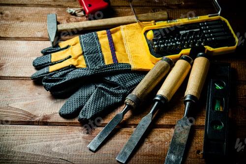 Preview: A set of construction tools on the table.