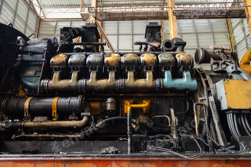 Preview: the train's diesel engine, railway track in depot of train