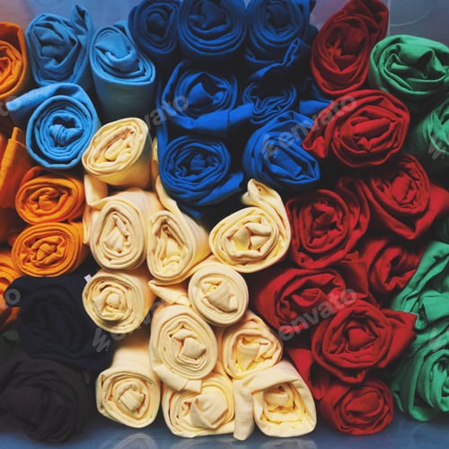 Preview: Colorful Fabric Rolls in Group Arrangement