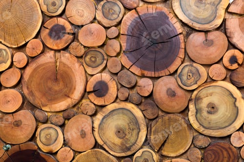 Preview: Round wooden unpainted solid natural ecological soft colored brown and yellow stumps background