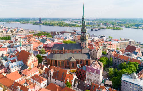 Preview: Top view on the old town with beautiful colorful buildings in Riga city