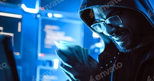 Preview: A male hacker is using a computer to hack data to demand ransom from victims.