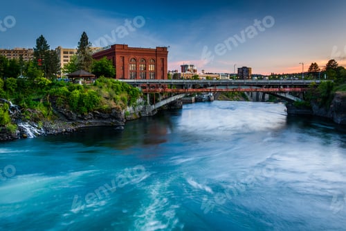 Preview: The Spokane River At Sunset, In Spokane, Washington.