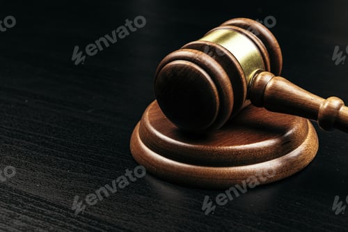 Preview: Judge's gavel on wooden table in dark