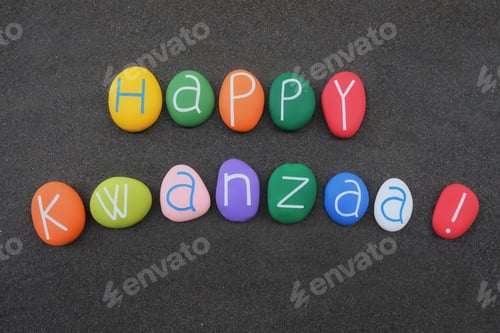 Preview: Happy Kwanzaa, African-American cultural celebration in the US composed with multi colored letters