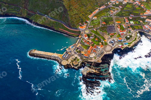 Preview: Aerial shot of Porto Moniz village in Madeira island, Portugal